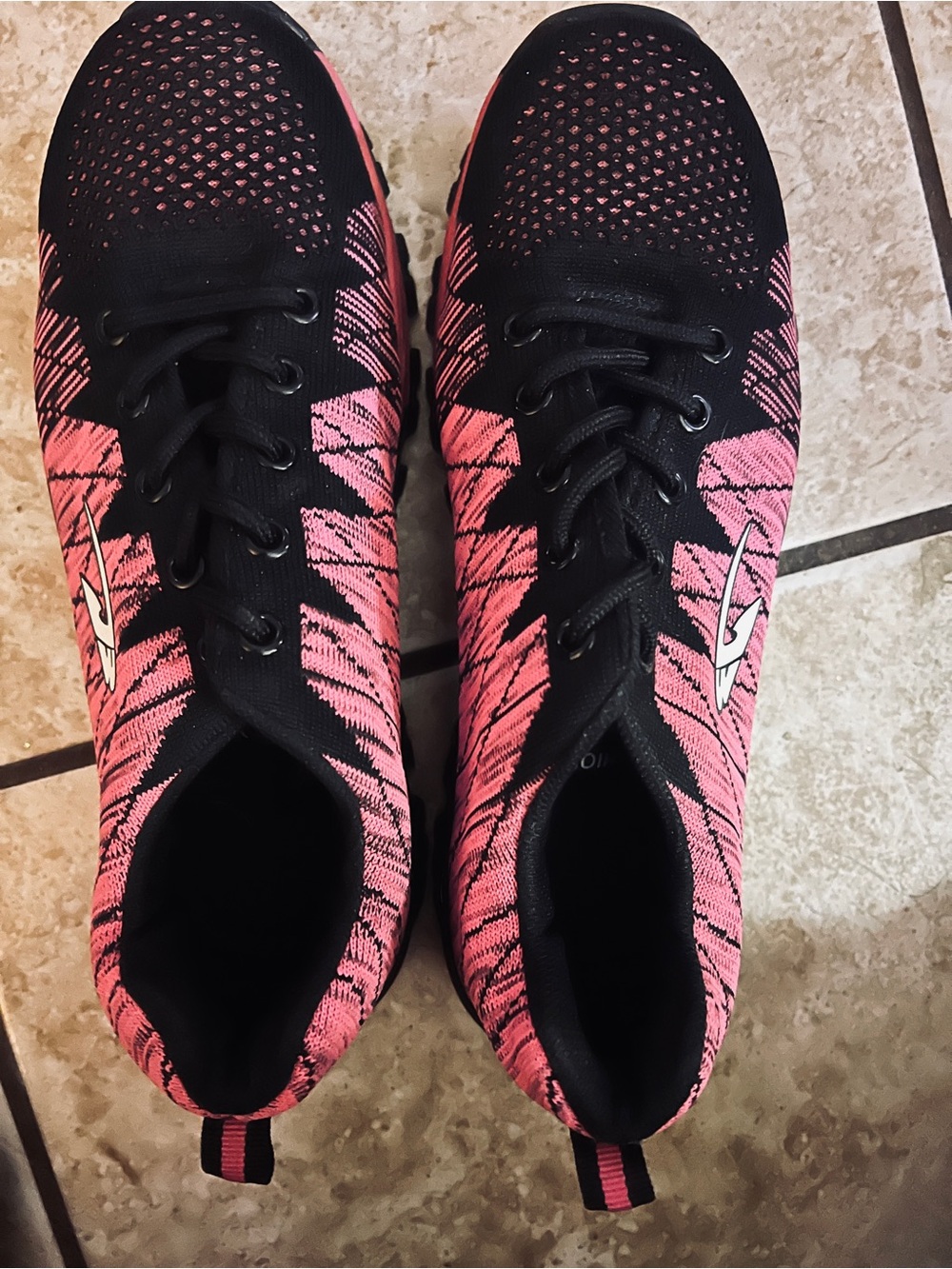 Women's Black and Pink Knit Running Sneakers